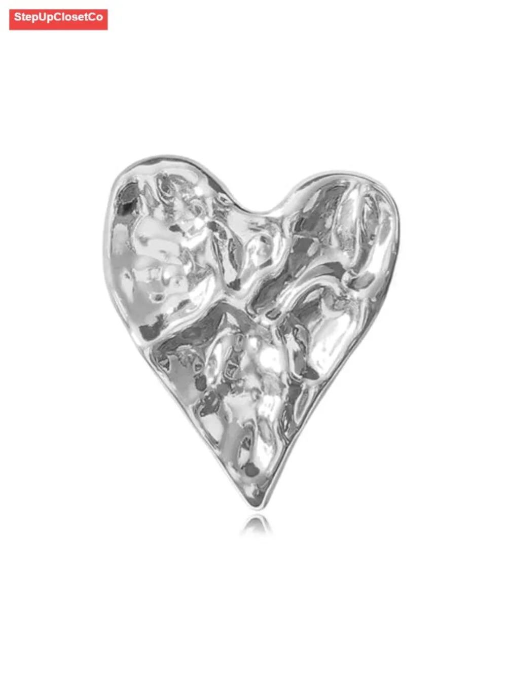 Chunky Hammered Heart Brooch Pin Gold Statement Jewelry for Women